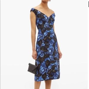 PRADA Dark Rose Print Off the Shoulder Dress